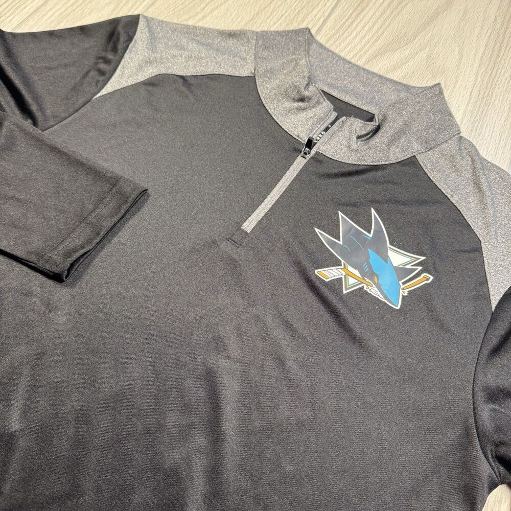 San Jose Sharks 1/4 Zip Pullover Logo Men’s M Black Gray Performance Pockets NHL